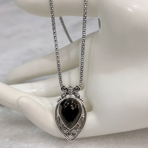 Sterling Silver SILVER Shungite Butterfly Bale Pendant Necklace - Picture 8 of 13